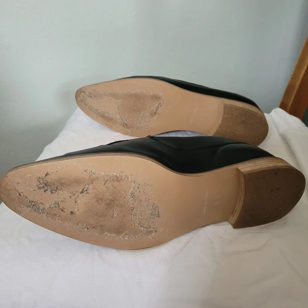 Black Leather Women's Loafers with Natural Wood-Effect Sole - Everlane - 9.5 - Picture 2 of 3